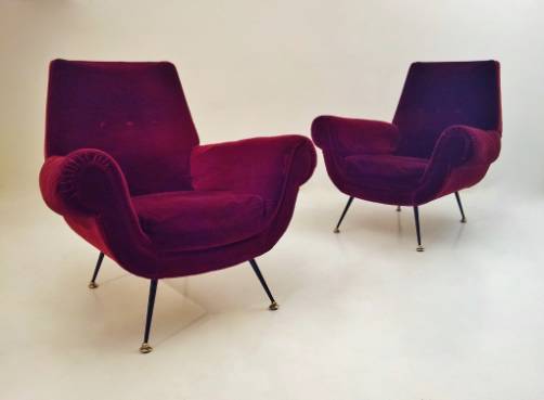 Pair Saporiti vintage sculptural armchairs, 1950`s ca, Italian